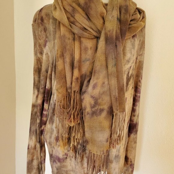 Saks XL tan Camo green Black tie dye sweater 12 14 - Picture 4 of 8